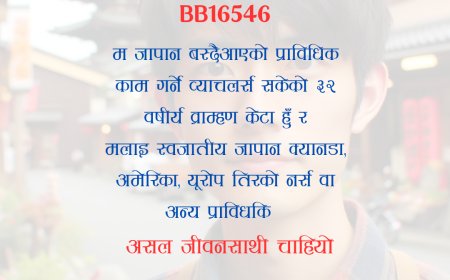 BB16546: जापान वस्दैआएको ३२ वर्षीय व्राम्हण केटालाई स्वजातीय असल जीवनसाथी चाहियो ।