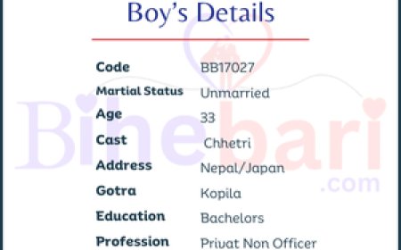 BB17027: नेपाल वस्दैआउनुभएको ३३ वर्षीय व्याचलर्स पास जापान जान लाग्नुभएको क्षेत्री केटालाई जीवनसाथी चाहियो ।